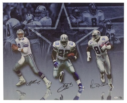 Dallas Cowboys "Triplets" Signed Canvas Lithograph (Smith, Aikman, Irvin)